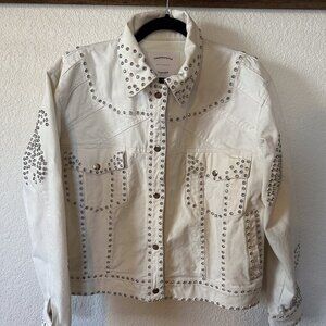 Understated Leather Vintage Denim Electra Jacket size medium women’s white studs
